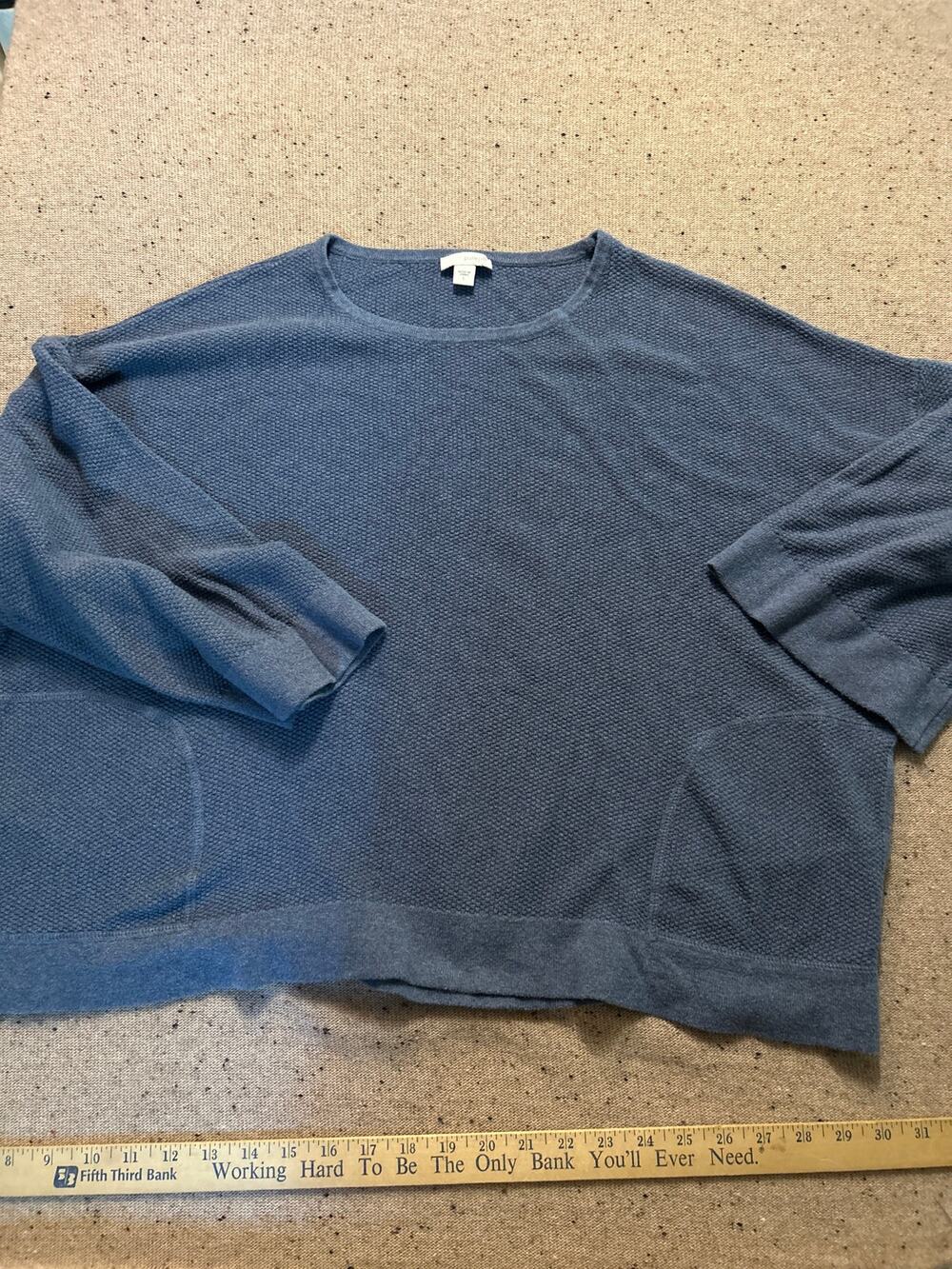 J. Jill Pure Waffle Knit Wide Sleeve Women's Blue Shirt Large Pockets Lounge